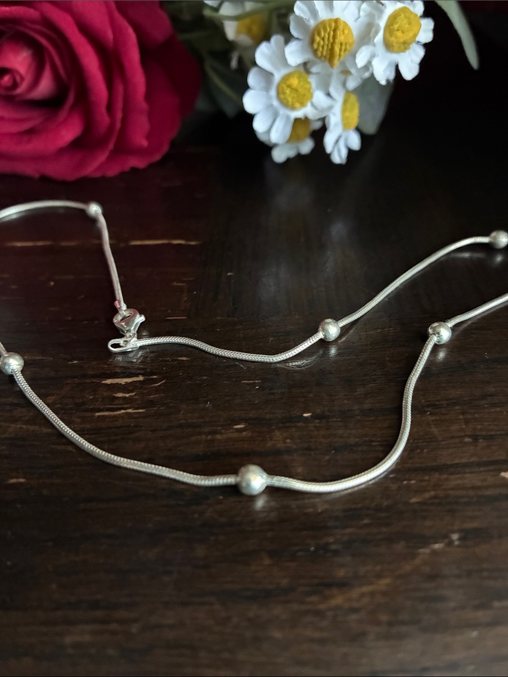 925 Sterling Bead Snake Chain Necklace in Silver 15” - Picture 6 of 6